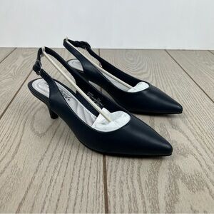 Easy Street Women's Faye Slingback Kitten-Heel Pumps 7M Navy Blue $60